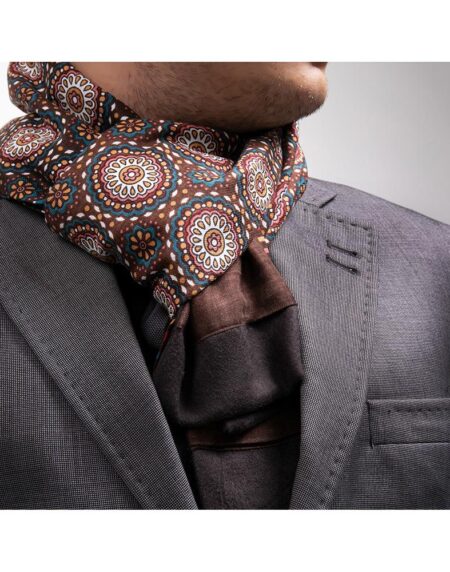Men Suede Microfiber Soft Brown Floral Scarf - Amedeo Exclusive