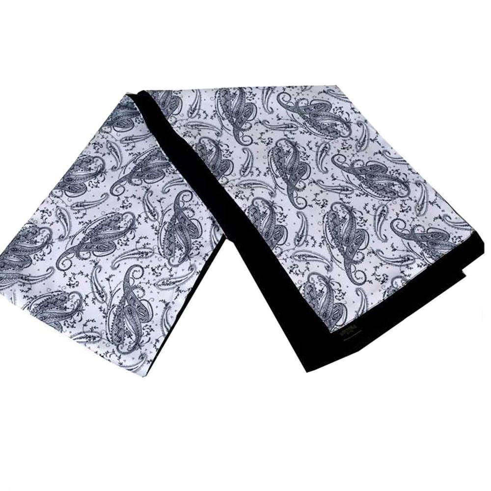 Unisex Silk & Suede Soft Elegant Long Black White Paisley Double Side Scarf - Amedeo Exclusive