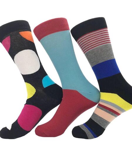 Men's Ball Printed Stripe Plain 3pk Assorted Bundle Soft Colorful Socks - Amedeo Exclusive