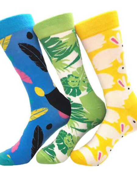 Men's Feather Leaf Rabbit Printed 3pk Assorted Bundle Colorful Socks - Amedeo Exclusive