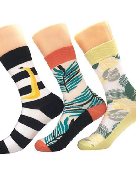 Men's Stripe Leaf Printed  Colorful Sock Assorted Bundle 3pk - Amedeo Exclusive