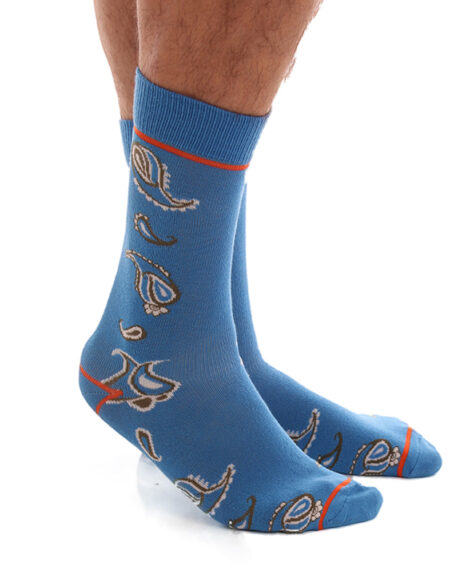 Soft Cotton Blue Paisley Mens Dress Socks - Premium Cotton formal socks with Soft Elastic - 3 Pack - Amedeo Exclusive
