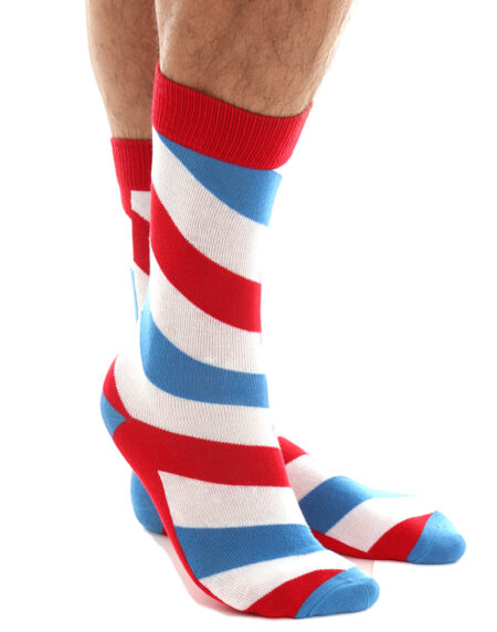Men's Soft White Blue Red Stripe Socks - Amedeo Exclusive