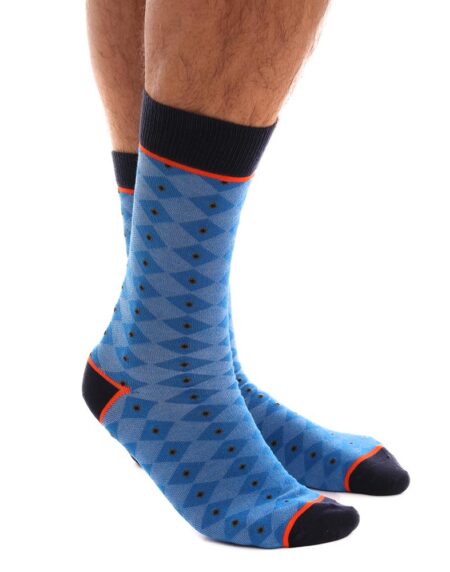 Blue Black Dots Mens Colorful Crew Socks - Premium Cotton Fun socks with Soft Elastic - 3 Pack - Amedeo Exclusive