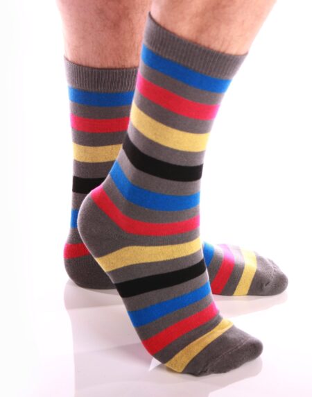 Amedeo Exclusive Men's Colorful Stripe Dark Grey Soft Socks - Amedeo Exclusive