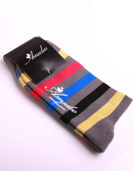 Amedeo Exclusive Men's Colorful Stripe Dark Grey Soft Socks - Amedeo Exclusive