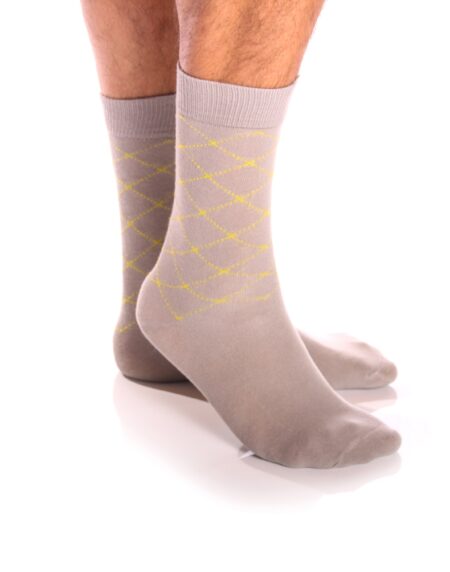 Amedeo Grey Light Yellow Lines Soft Socks For Men - Amedeo Exclusive