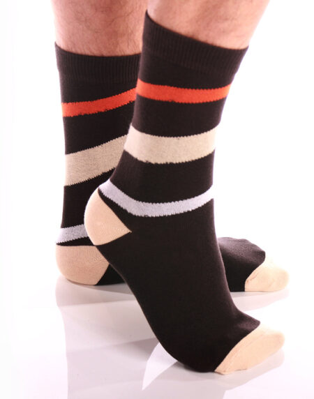 Soft Beige Lines Mens Colorful Crew Socks - Premium Cotton Fun socks with Soft Elastic - 3 Pack - Amedeo Exclusive