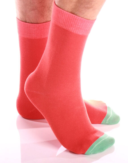 Men's Colorful Solid Orange with Light Green Socks - Amedeo Exclusive