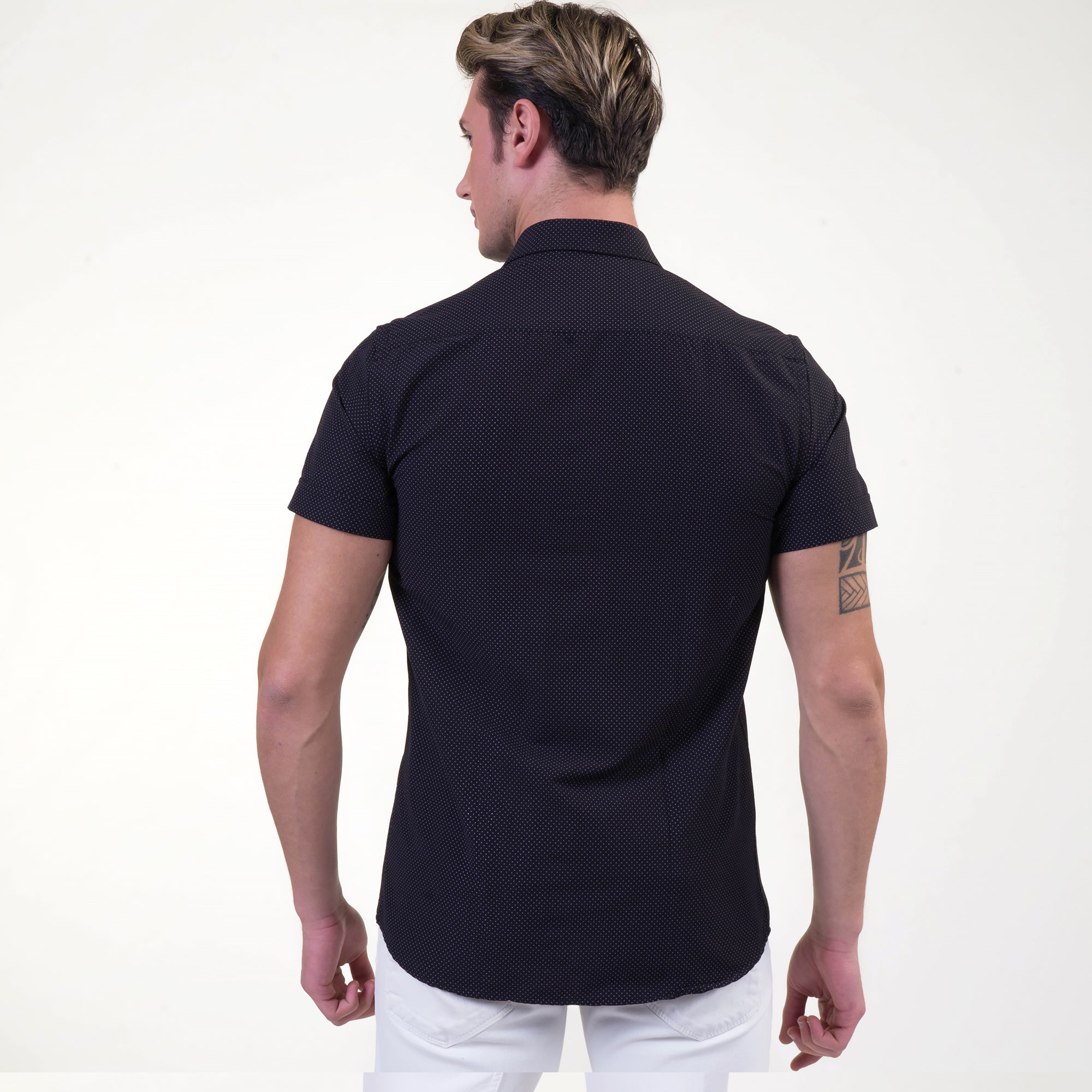 Black and Gold Mens Short Sleeve Button up Shirts - Tailored Slim Fit Cotton Dress Shirts - Image 5