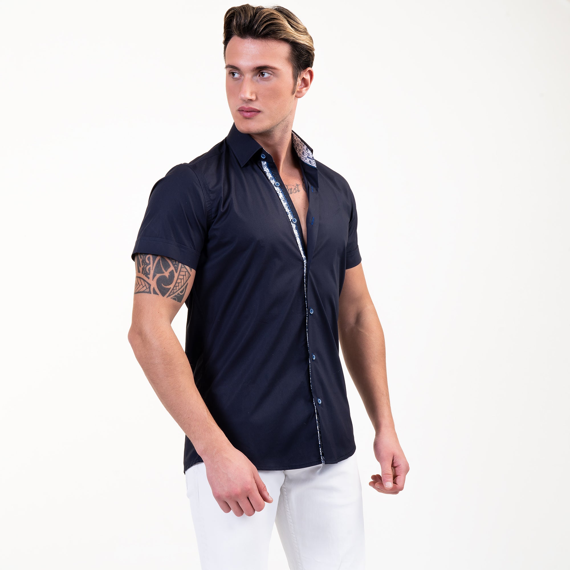Solid Black Mens Short Sleeve Button up Shirts - Tailored Slim Fit Cotton Dress Shirts - Image 5