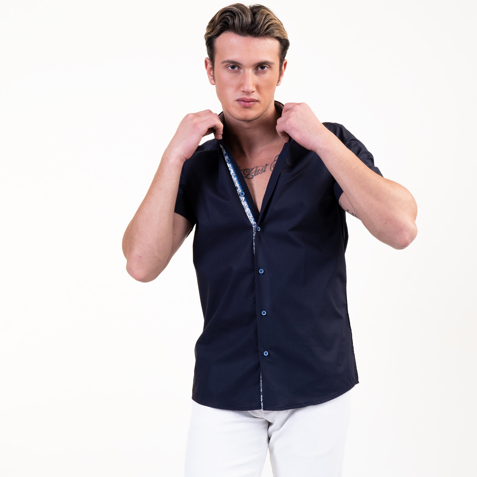 Solid Black Mens Short Sleeve Button up Shirts - Tailored Slim Fit Cotton Dress Shirts - Image 4