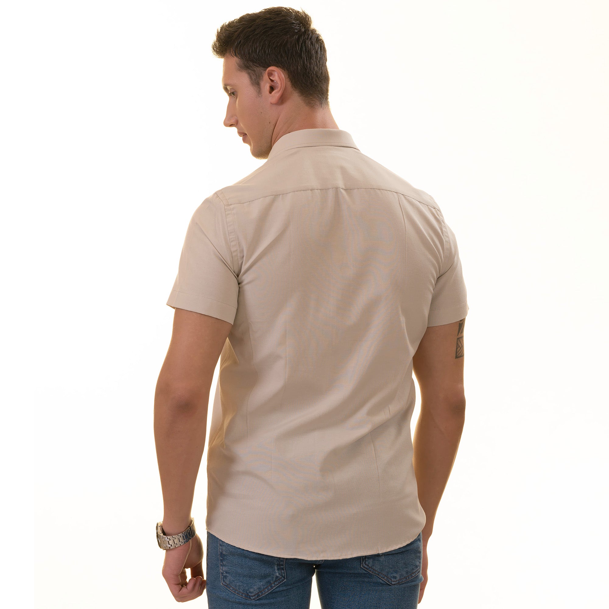 Beige Inside Different Paisley Short Sleeve Button-Up Shirt - Slim Fit Cotton - Image 5