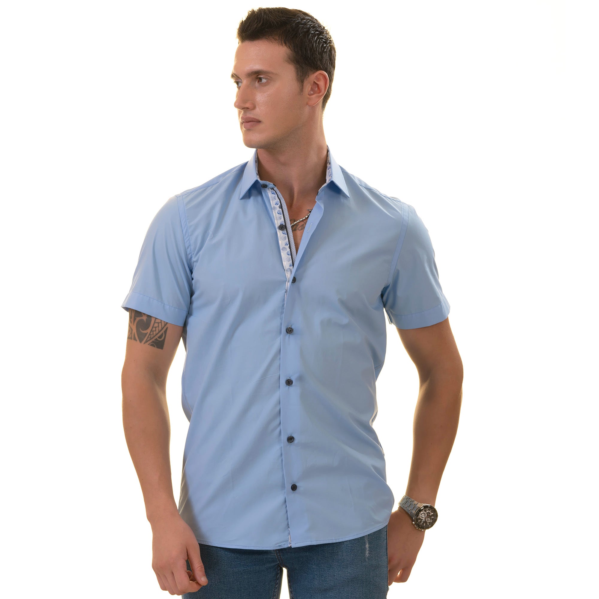 Blue Inside Different Paisley Short Sleeve Button-Up Shirt - Slim Fit Cotton - Image 2