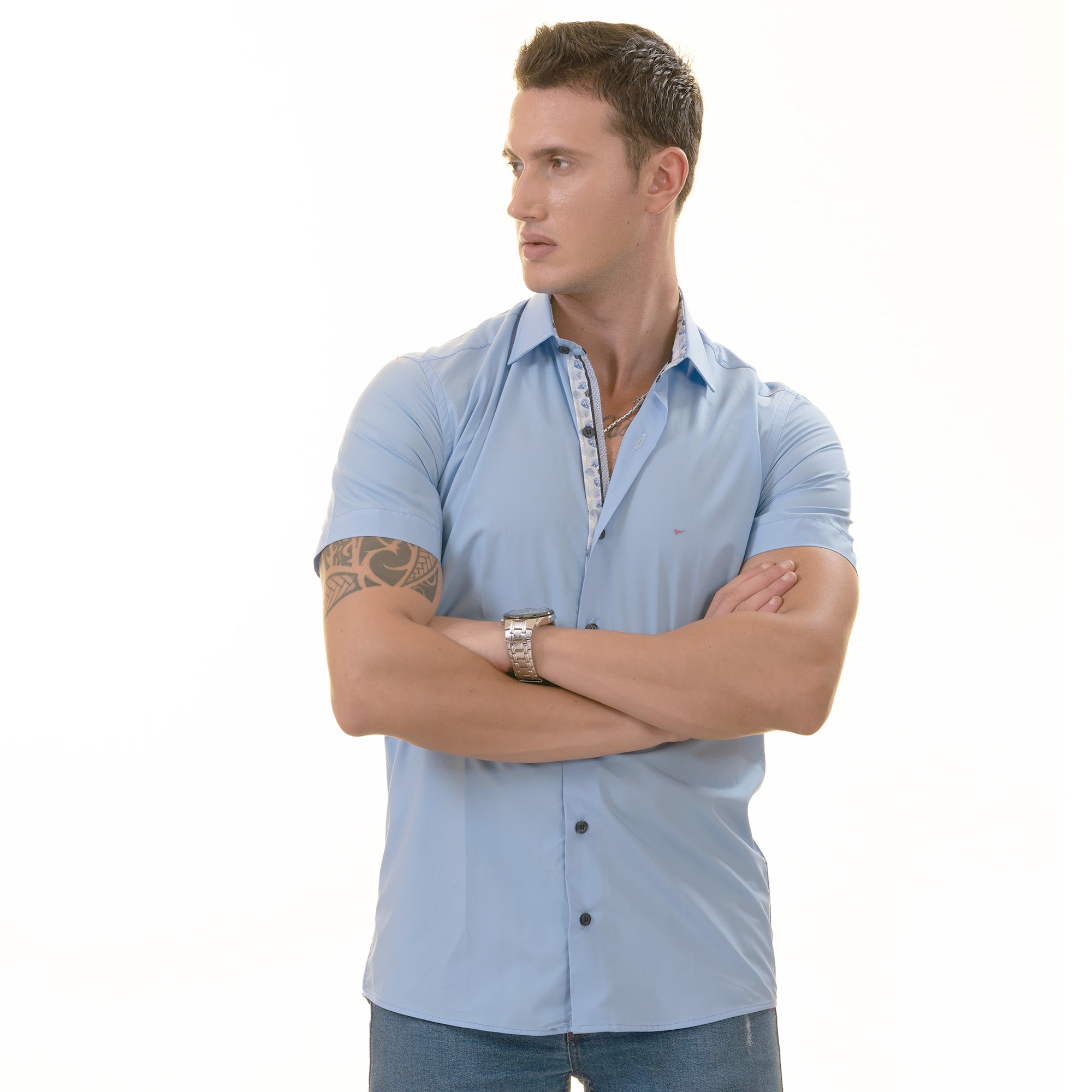 Blue Inside Different Paisley Short Sleeve Button-Up Shirt - Slim Fit Cotton - Image 4