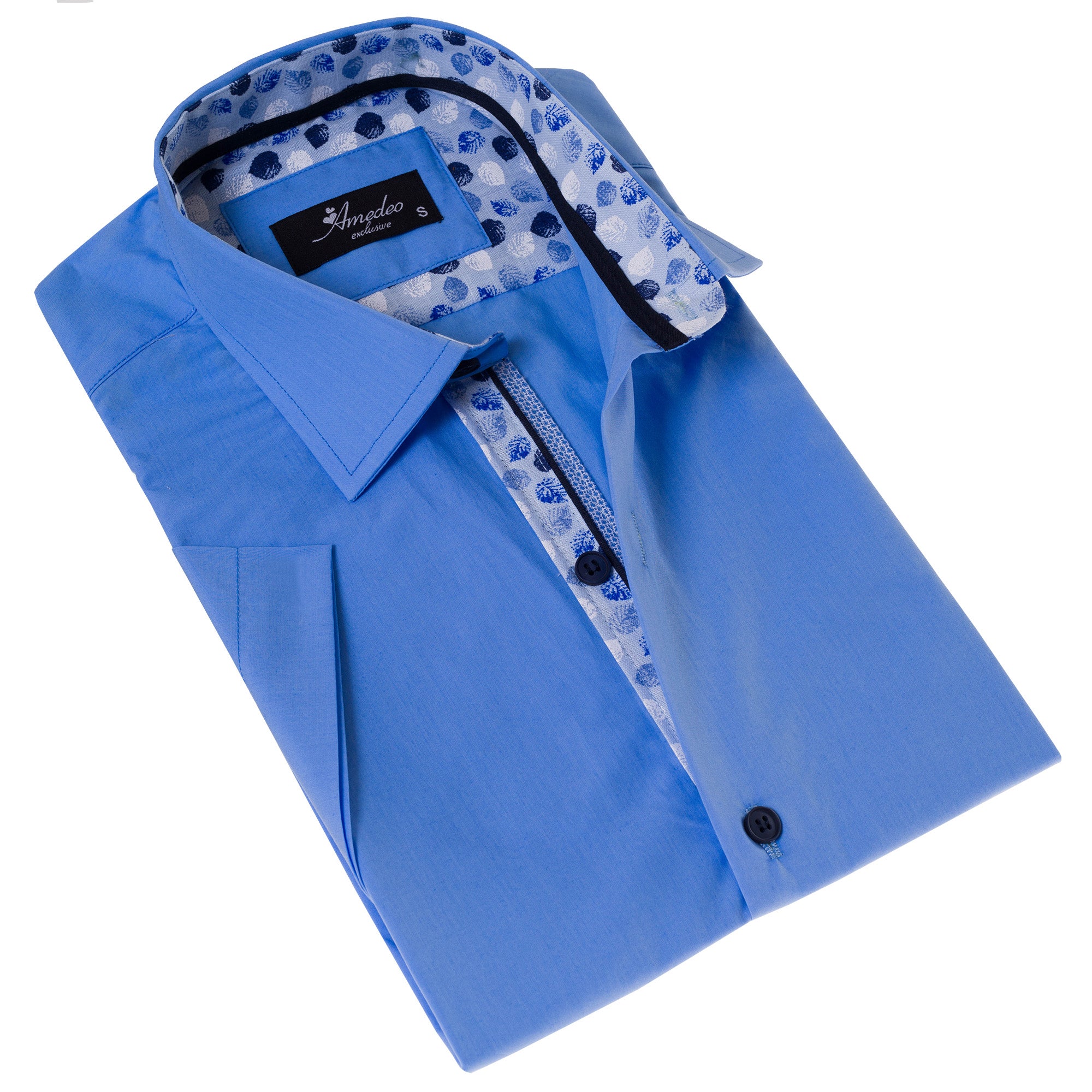 Blue Inside Different Paisley Short Sleeve Button-Up Shirt - Slim Fit Cotton