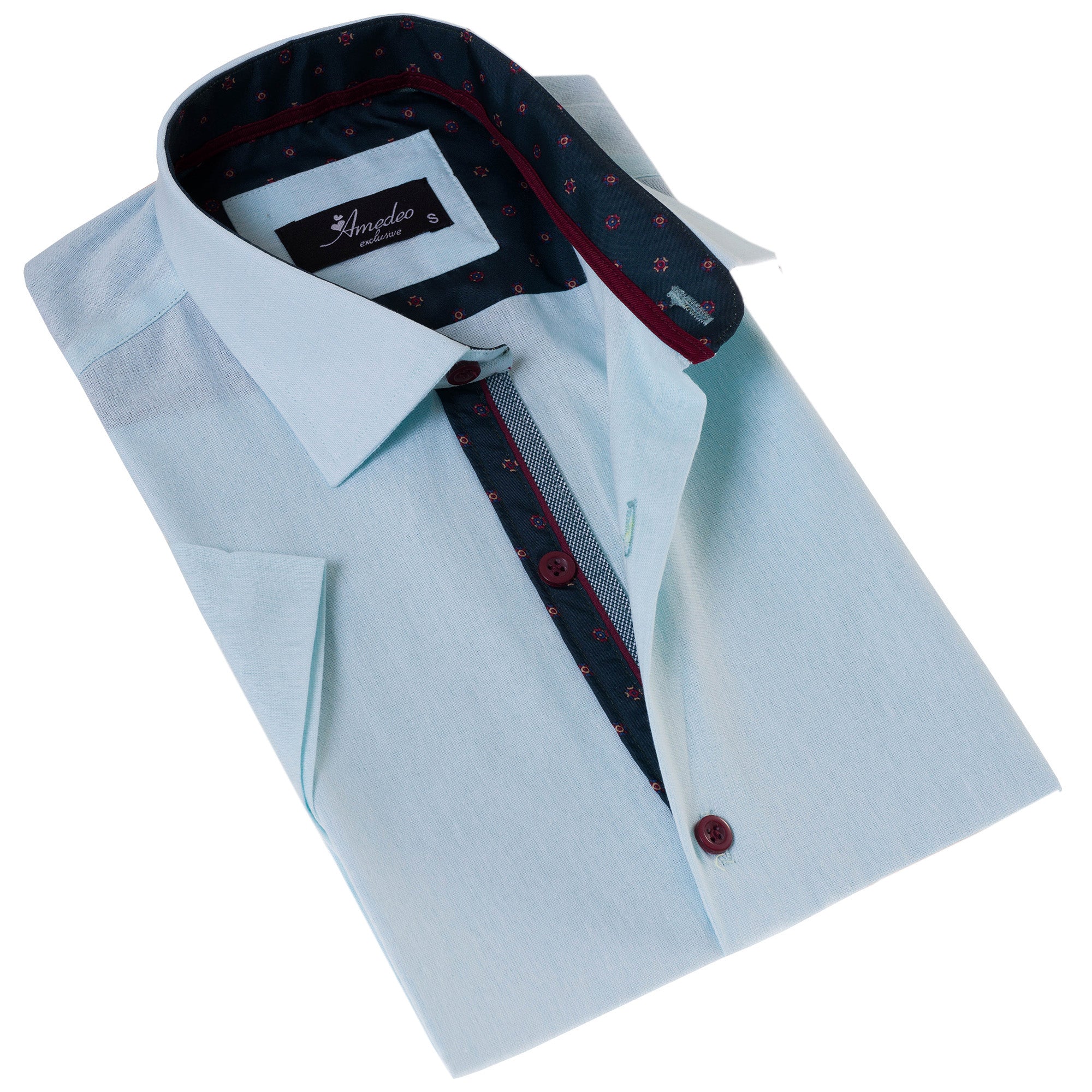 Mint Green Paisley Short Sleeve Button-Up Shirt - Slim Fit Cotton Dress Shirt