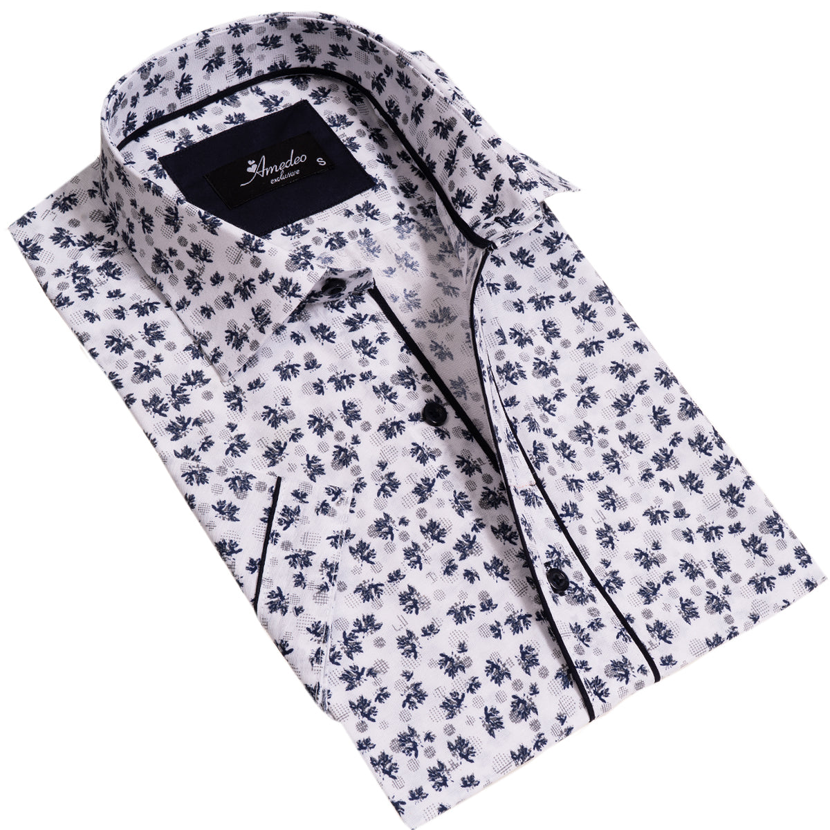 Black Dots Mens Short Sleeve Button up Shirts - Tailored Slim Fit Cotton Dress Shirts - Image 2