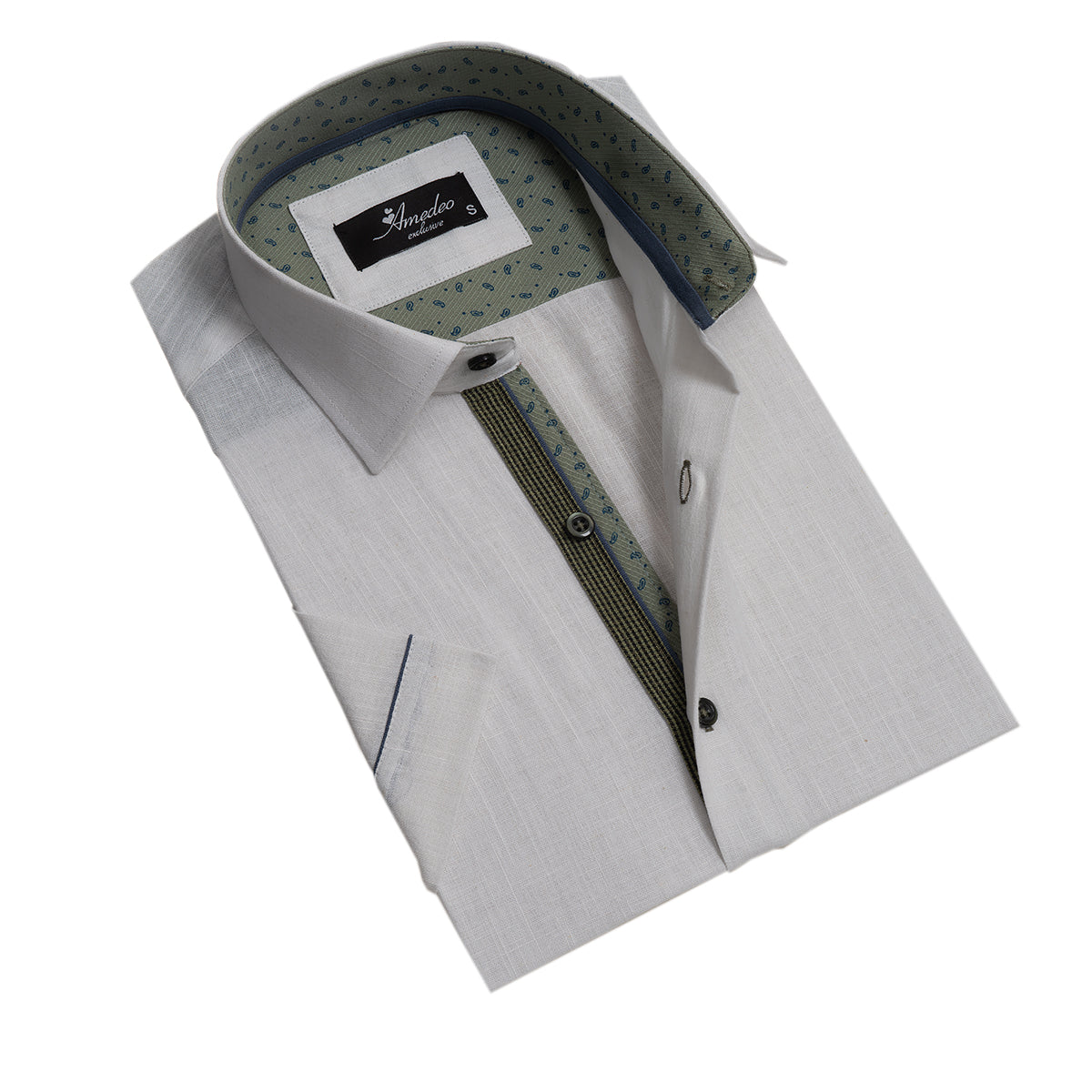 White Mens Short Sleeve Button up Shirts - Tailored Slim Fit Cotton Dress Shirts - Image 2