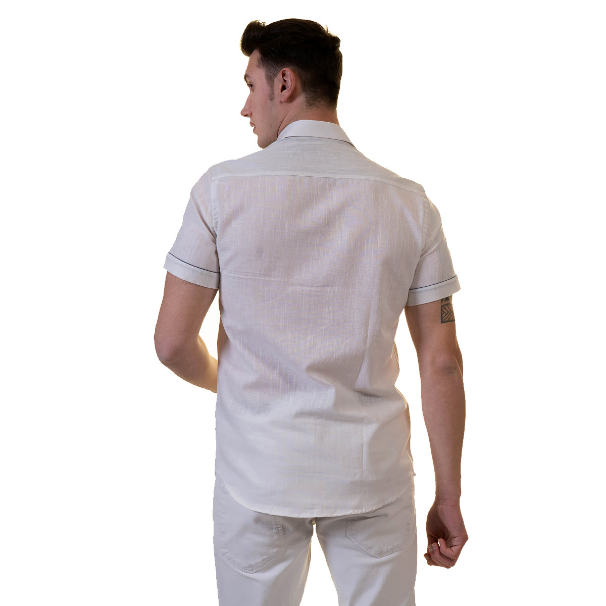 White Mens Short Sleeve Button up Shirts - Tailored Slim Fit Cotton Dress Shirts - Image 5