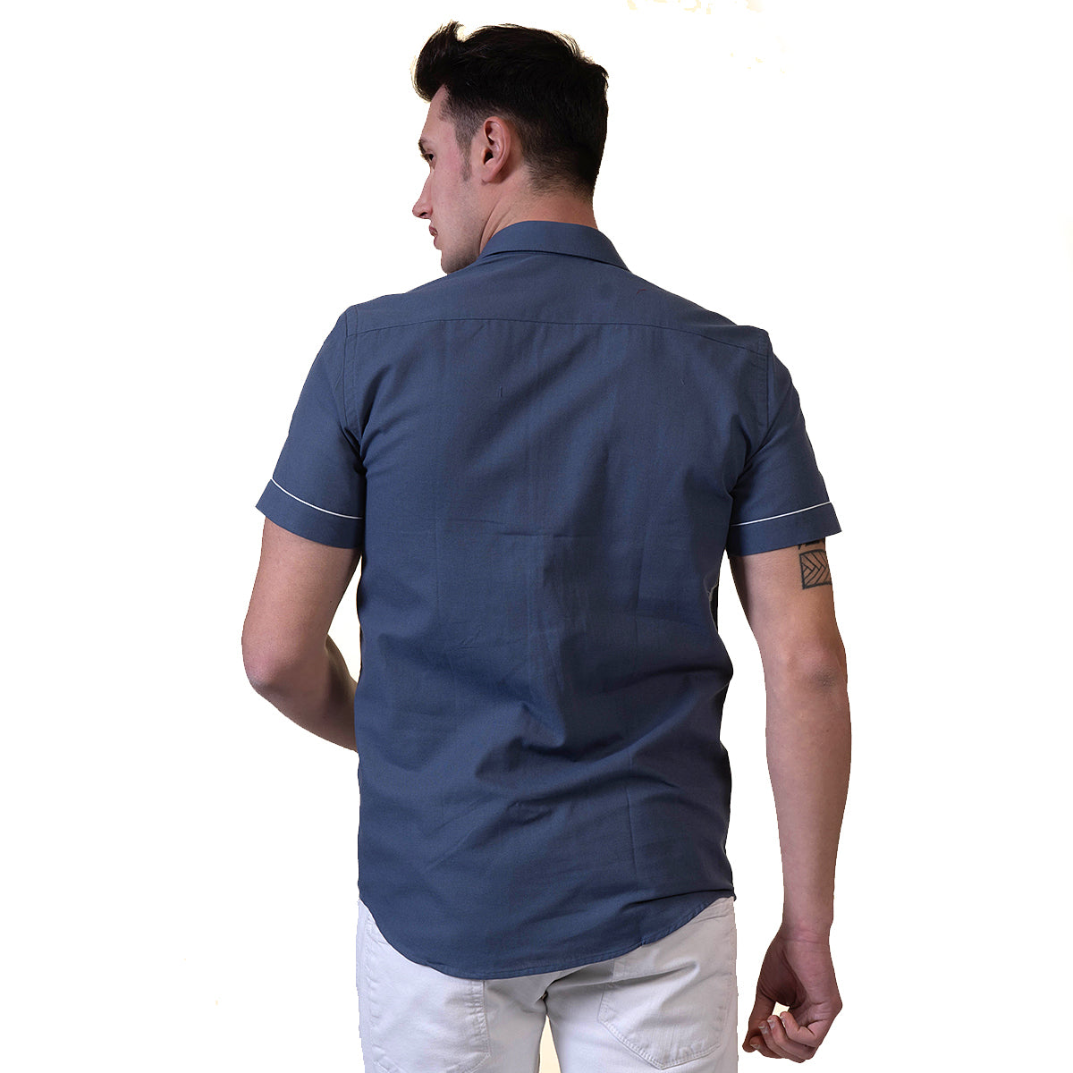 Dark Blue Mens Short Sleeve Button up Shirts - Tailored Slim Fit Cotton Dress Shirts - Image 6