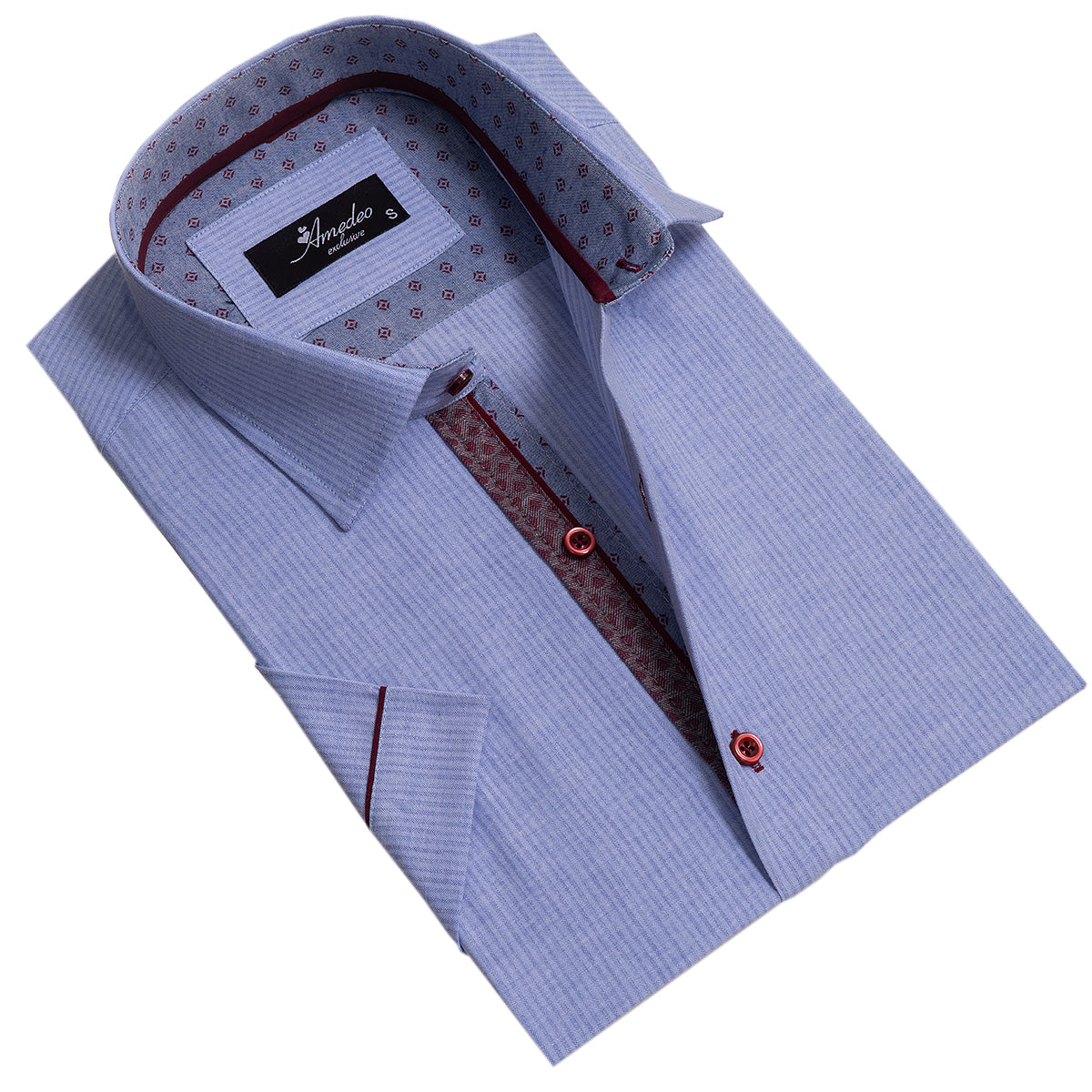 Mens Sky Blue Short Sleeve Button up Shirts - Tailored Slim Fit Cotton Dress Shirts - Image 2