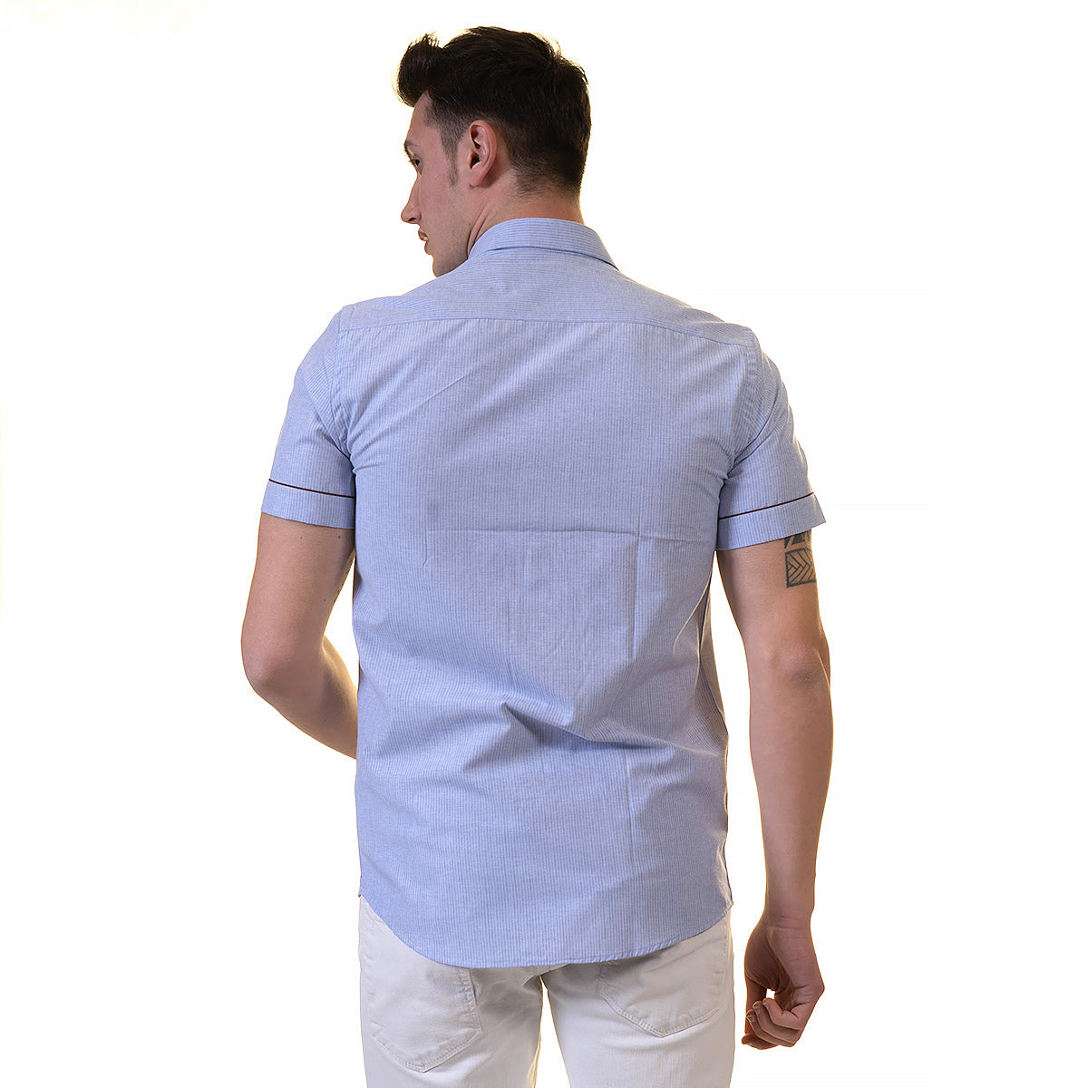 Mens Sky Blue Short Sleeve Button up Shirts - Tailored Slim Fit Cotton Dress Shirts - Image 6