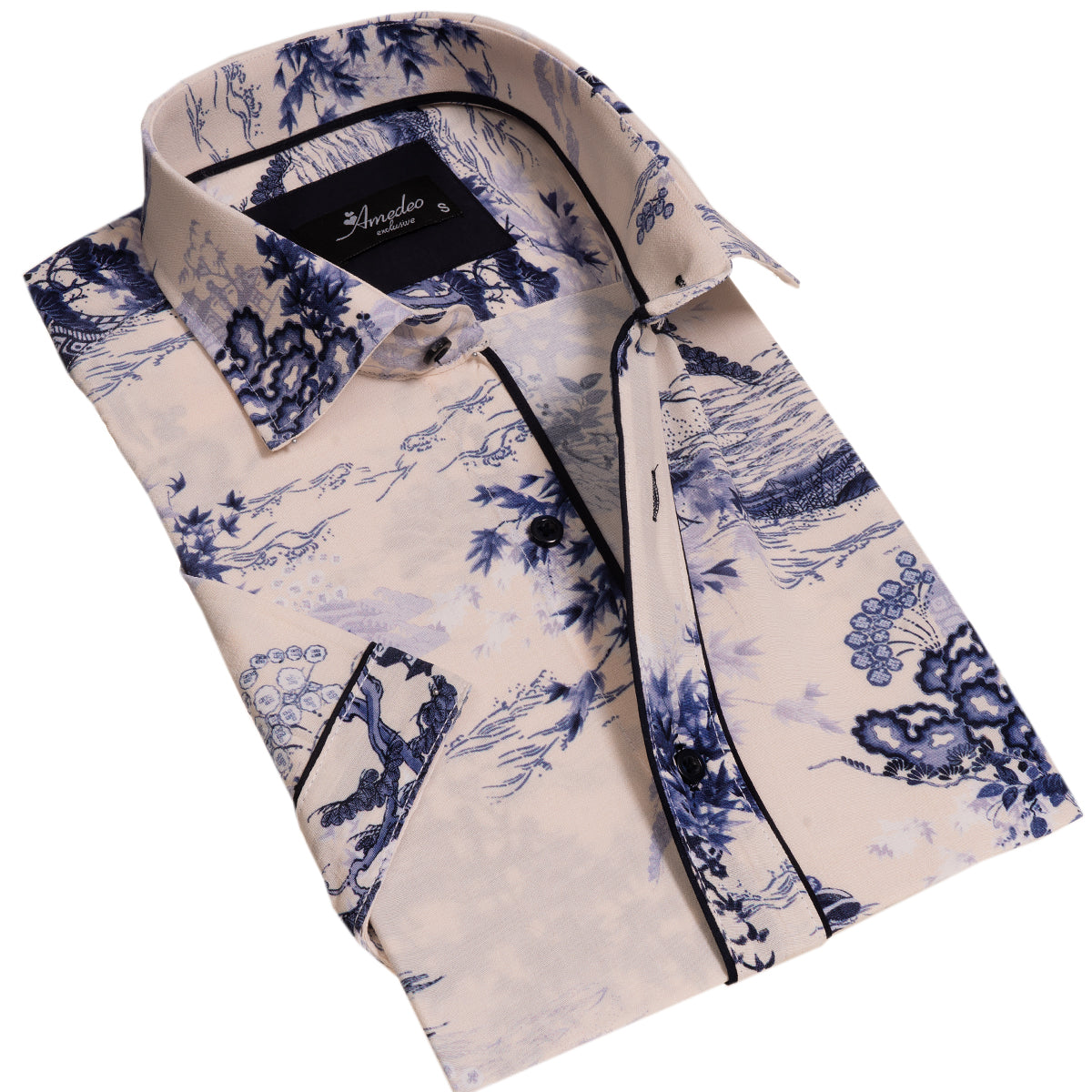 Floral Mens Short Sleeve Button up Shirts - Tailored Slim Fit Cotton Dress Shirts - Image 2