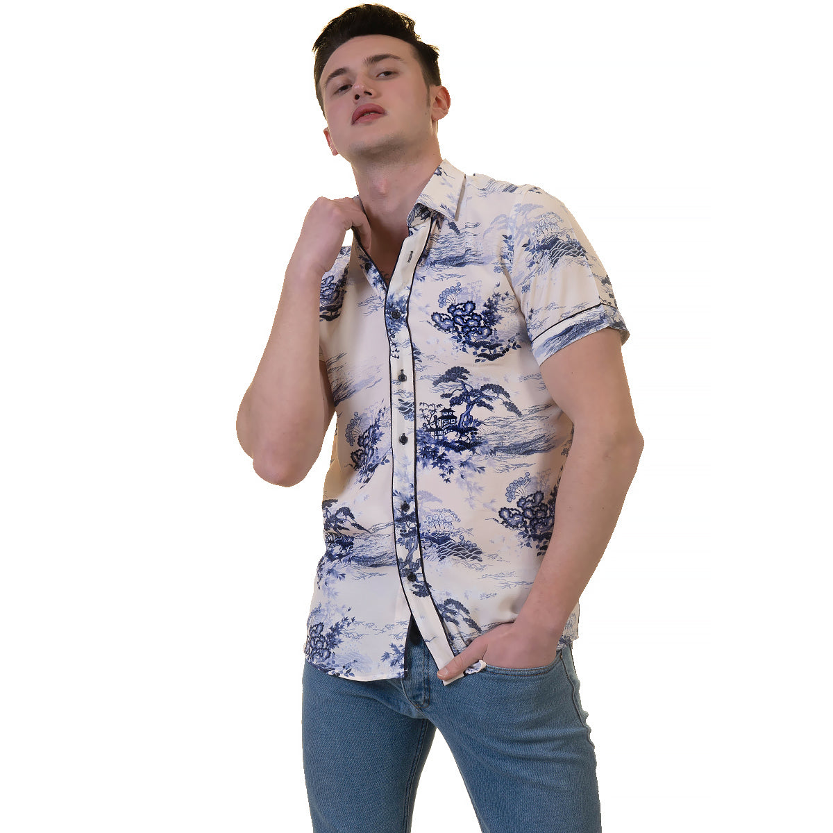 Floral Mens Short Sleeve Button up Shirts - Tailored Slim Fit Cotton Dress Shirts - Image 3
