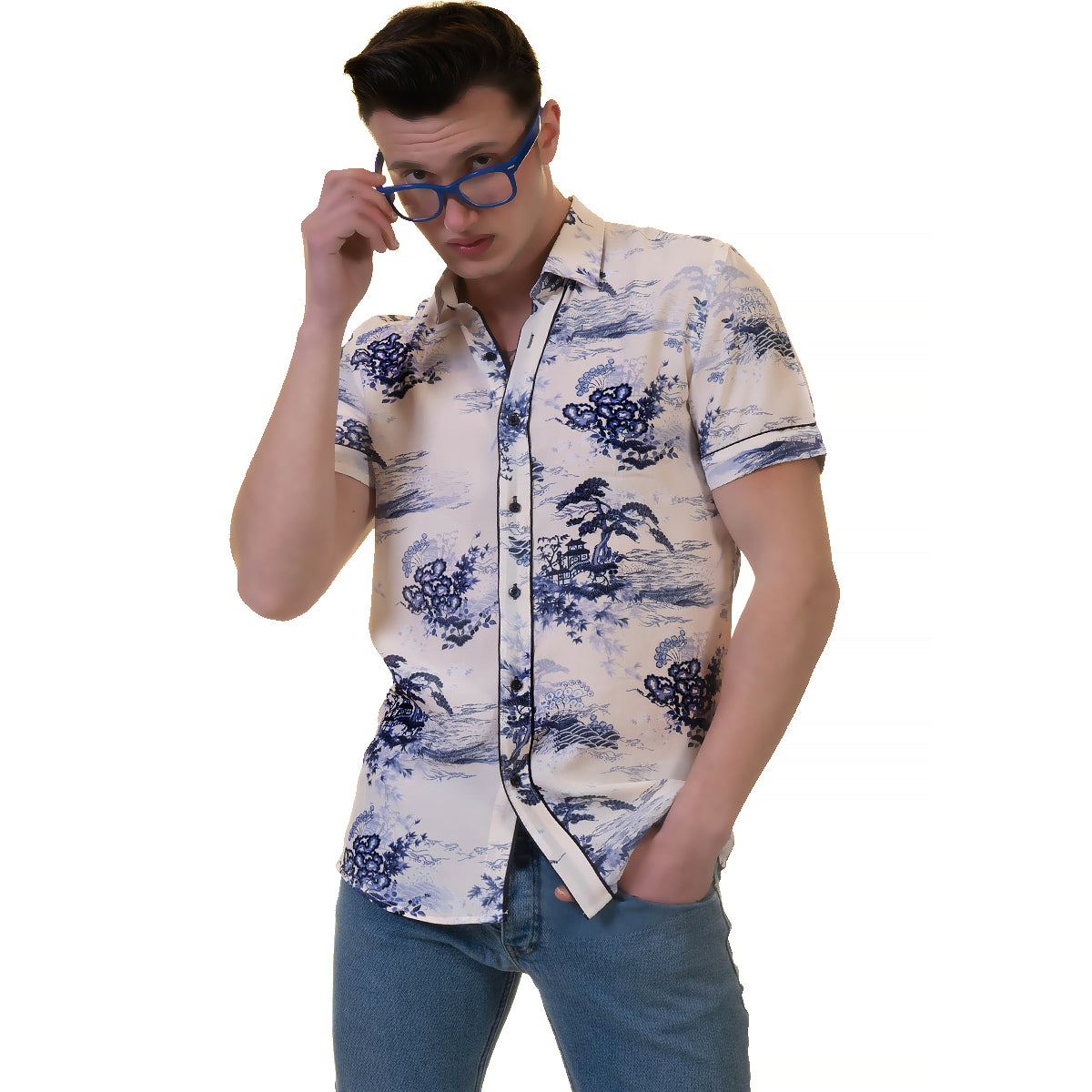 Floral Mens Short Sleeve Button up Shirts - Tailored Slim Fit Cotton Dress Shirts - Image 6