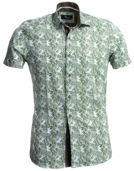 European Tailored Slim Fit Soft Cotton Men's Parrot Green Short Sleeve Button Up Shirt - Amedeo Exclusive