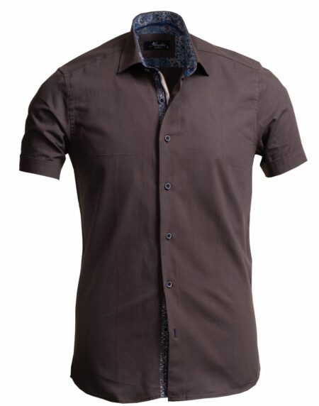 European Tailored Slim Fit Soft Cotton Men's Brown Short Sleeve Button Up Shirt - Amedeo Exclusive
