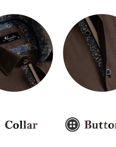 European Tailored Slim Fit Soft Cotton Men's Brown Short Sleeve Button Up Shirt - Amedeo Exclusive