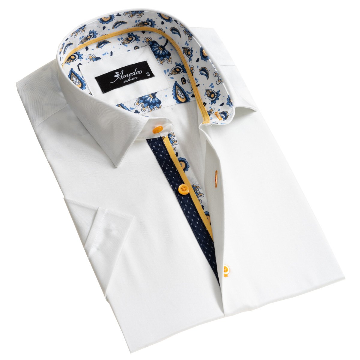 Amedeo Men's Short Sleeve Button up White Shirt - Amedeo Exclusive