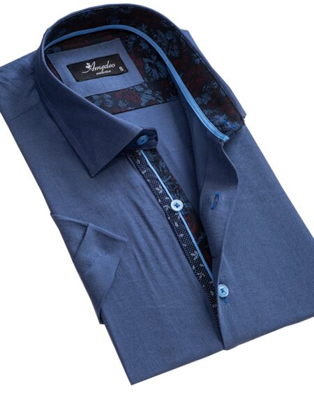 Men's Button down Tailor Fit Soft 100% Cotton Short Sleeve Dress Shirt Solid Blue casual And Formal - Amedeo Exclusive