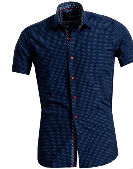Men's Button down Tailor Fit Soft 100% Cotton Short Sleeve Dress Shirt Navy Blue Circles casual And Formal - Amedeo Exclusive