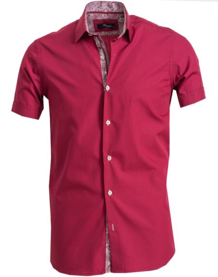 Men's Button down Tailor Fit Soft 100% Cotton Short Sleeve Dress Shirt Solid Burgundy casual And Formal - Amedeo Exclusive