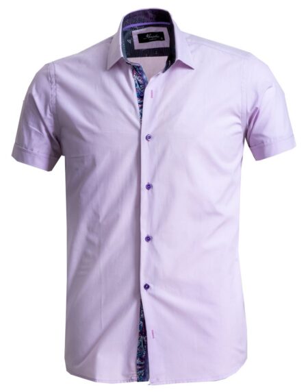 Men's Button down Tailor Fit Soft 100% Cotton Short Sleeve Dress Shirt Solid Light Purple casual And Formal - Amedeo Exclusive