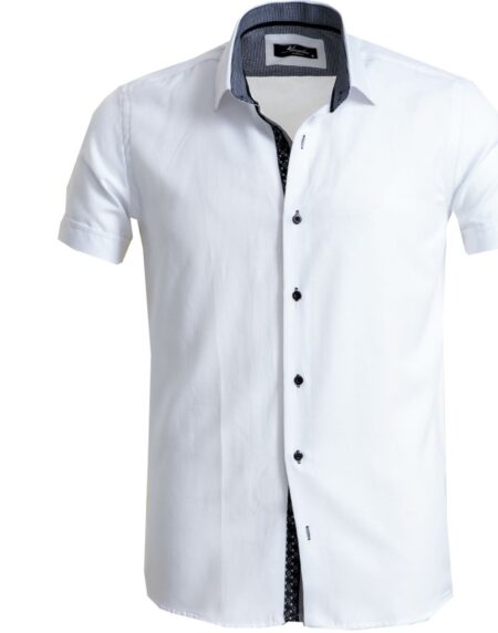 Men's Button down Tailor Fit Soft 100% Cotton Short Sleeve Dress Shirt Solid White casual And Formal - Amedeo Exclusive