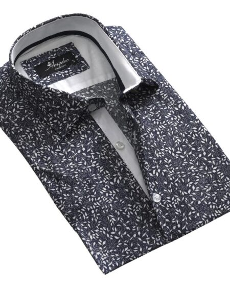Men's Button Down Short Sleeve Shirt | Men's Tailor Fit Cotton Dress Shirts - Amedeo Exclusive