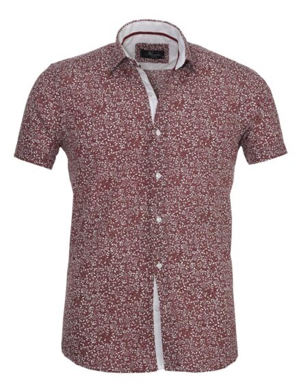 Men's Button down Tailor Fit Soft 100% Cotton Short Sleeve Dress Shirt Burgandy Floral casual And Formal - Amedeo Exclusive