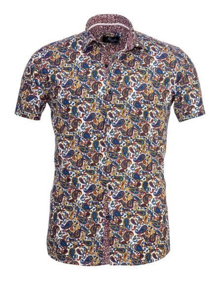 Men's Button down Tailor Fit Soft 100% Cotton Short Sleeve Dress Shirt Playful Colorful Paisley casual And Formal - Amedeo Exclusive