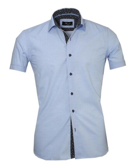 Men's Button down Tailor Fit Soft 100% Cotton Short Sleeve Dress Shirt Solid Light Blue casual And Formal - Amedeo Exclusive