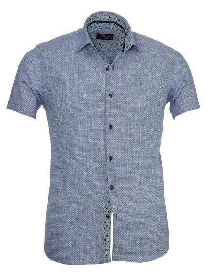 Men's Button down Tailor Fit Soft 100% Cotton Short Sleeve Dress Shirt Blue White Squares casual And Formal - Amedeo Exclusive