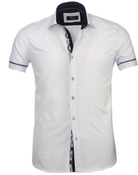 Men's Button down Tailor Fit Soft 100% Cotton Short Sleeve Dress Shirt Solid White Checkered casual And Formal - Amedeo Exclusive