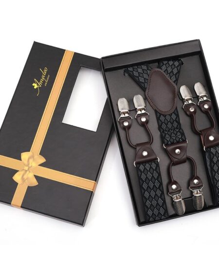 Men's Y Back Adjustable Strap Dual Clip Black Grey Checkers High Quality Premium Suspenders - Amedeo Exclusive