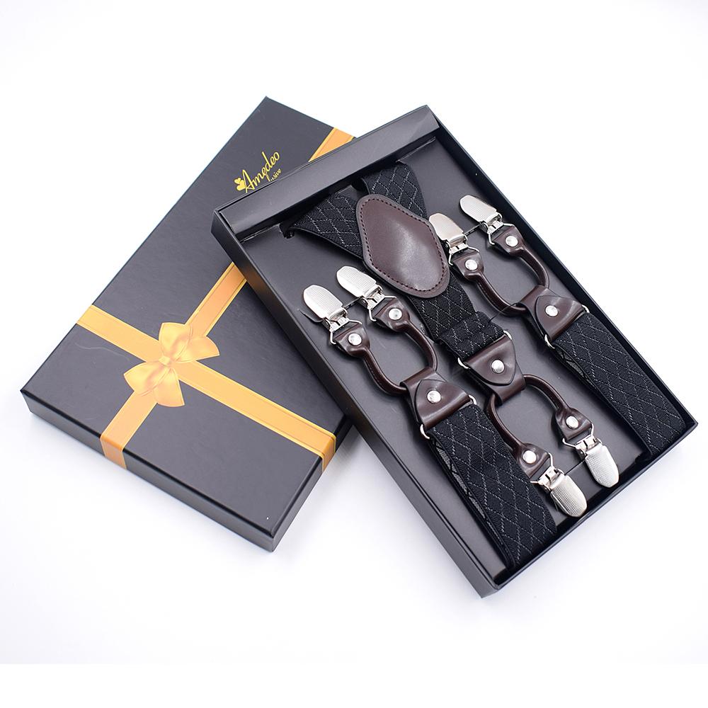 Men's Dual Clip Y Back Adjustable Strap Black Check High Quality Premium Suspenders - Amedeo Exclusive