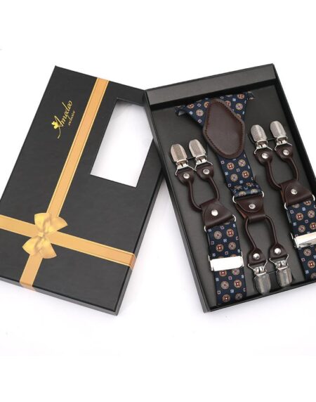 Men's Dual Clip Y Back Adjustable Strap Blue Polka Dot High Quality Premium Suspenders - Amedeo Exclusive