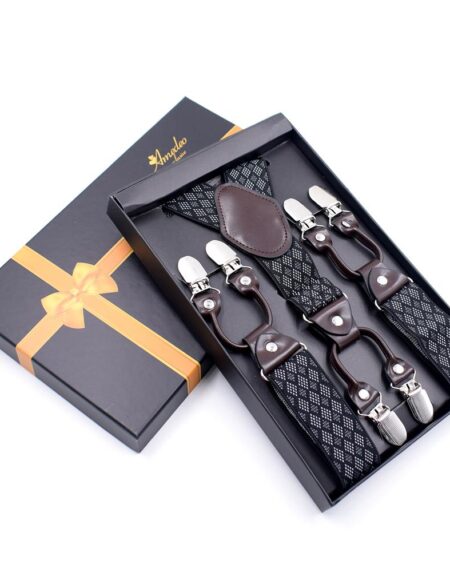 Men's Dual Clip Y Back - Black Grey High Quality Premium Suspenders - Amedeo Exclusive