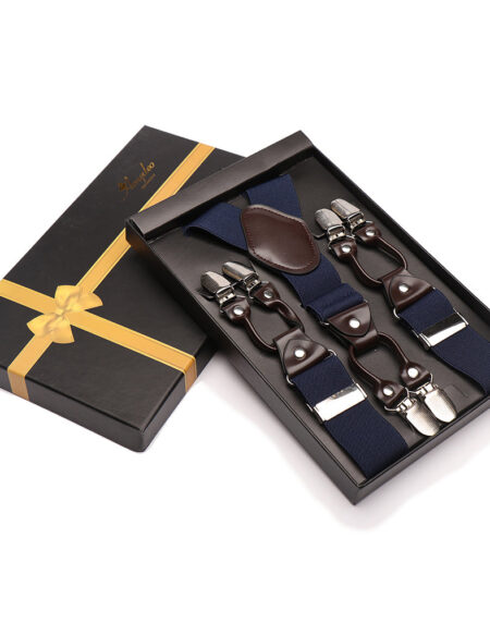 Men's Dual Clip Y Back Strap Solid Navy Blue High Quality Premium Suspenders - Amedeo Exclusive